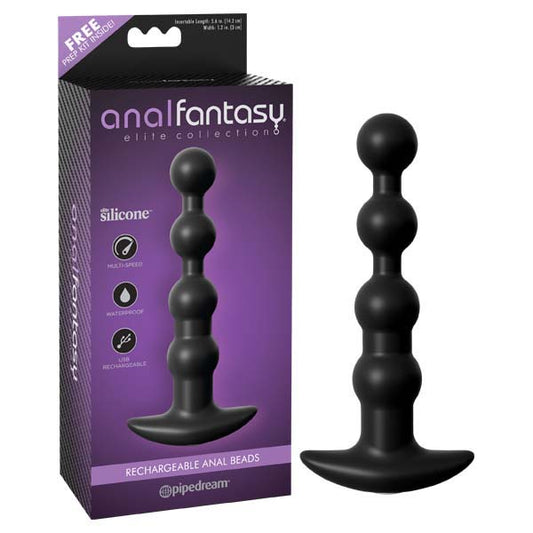 Anal Fantasy Elite Collection Rechargeable Anal Beads Black 17 Cm Usb Rechargeable Vibrating Anal Beads
