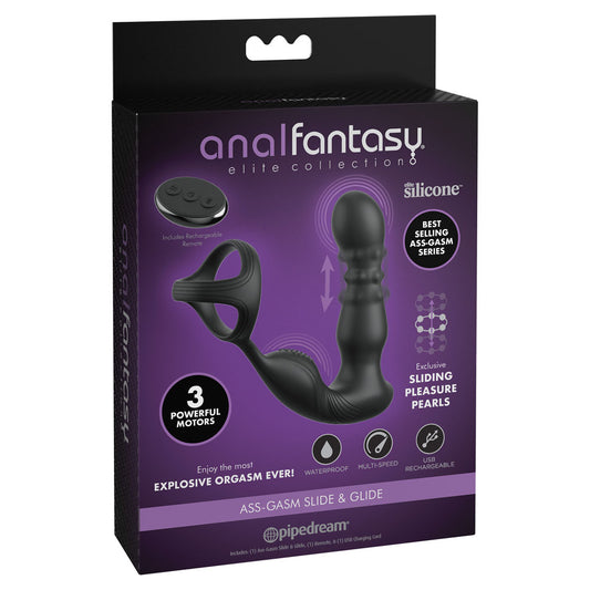 Anal Fantasy Elite Ass Gasm Slide & Glide Black Usb Rechargeable Prostate Massage With Cock Ring