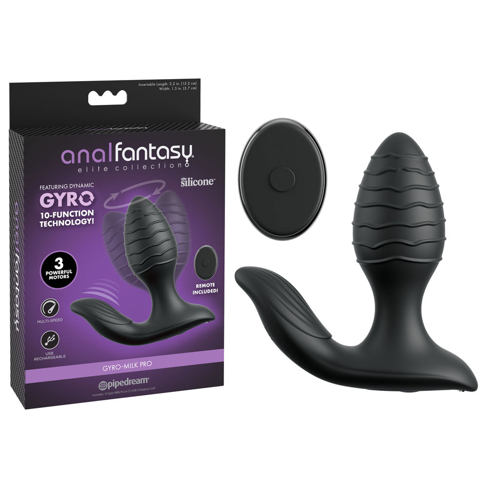 Anal Fantasy Elite Gyro Milk Pro Black Black Usb Rechargeable Gyrating Butt Plug