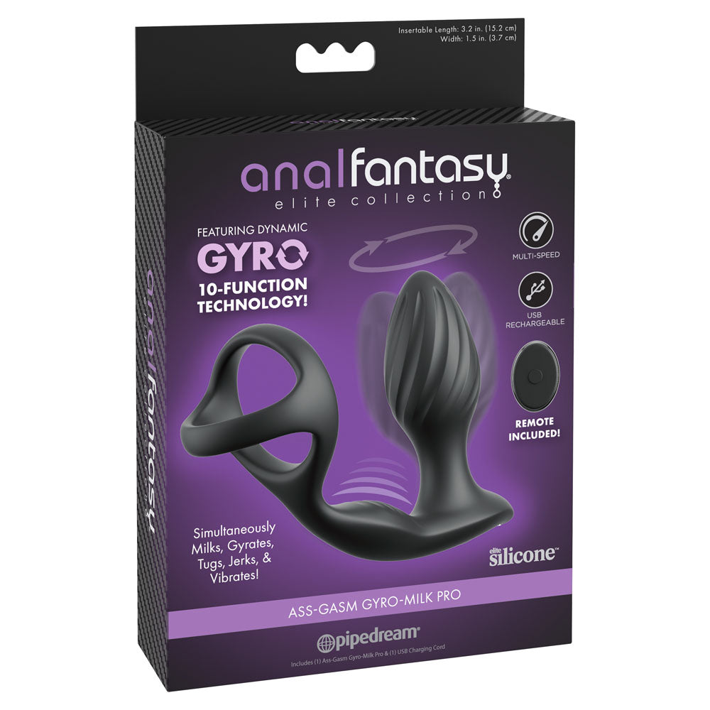 Anal Fantasy Elite Ass Gasm Gyro Milk Pro Black Usb Rechargeable Gyrating Butt Plug With Cock Ring