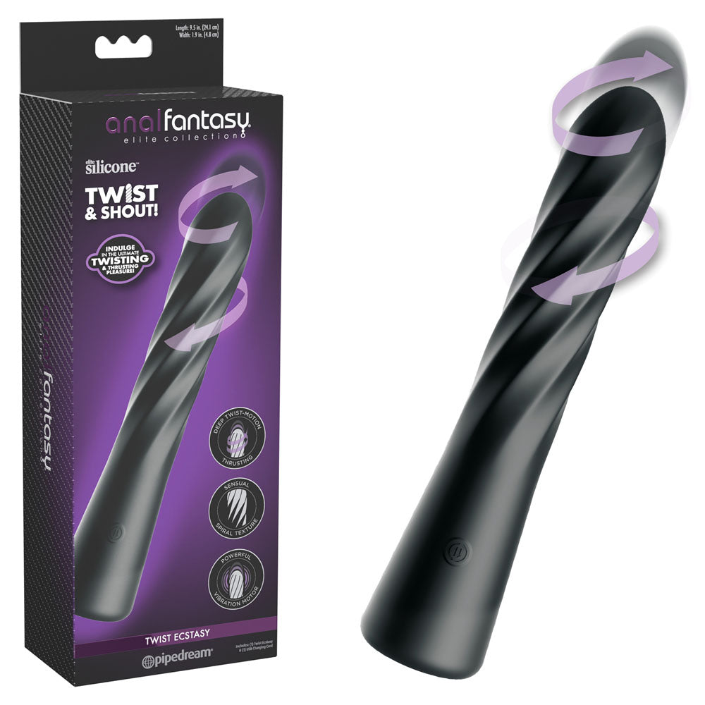 Anal Fantasy Elite Twist Ecstasy Black Black 24.1 Cm Usb Rechargeable Twisting & Thrusting Anal Vibrator