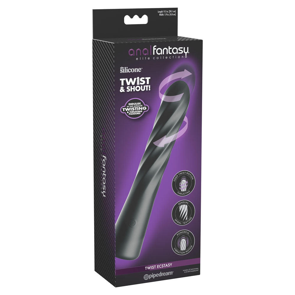 Anal Fantasy Elite Twist Ecstasy Black Black 24.1 Cm Usb Rechargeable Twisting & Thrusting Anal Vibrator