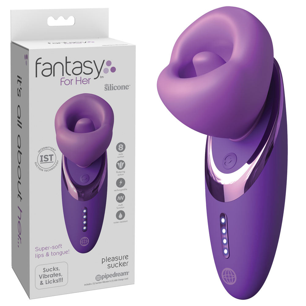 Fantasy For Her Pleasure Sucker Purple Usb Rechargeable Sucking, Licking & Vibrating Stimulator