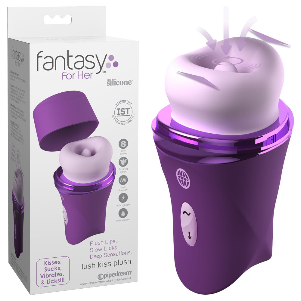 Fantasy For Her Lush Kiss Plush Purple Purple Usb Rechargeable Licking & Sucking Stimulator