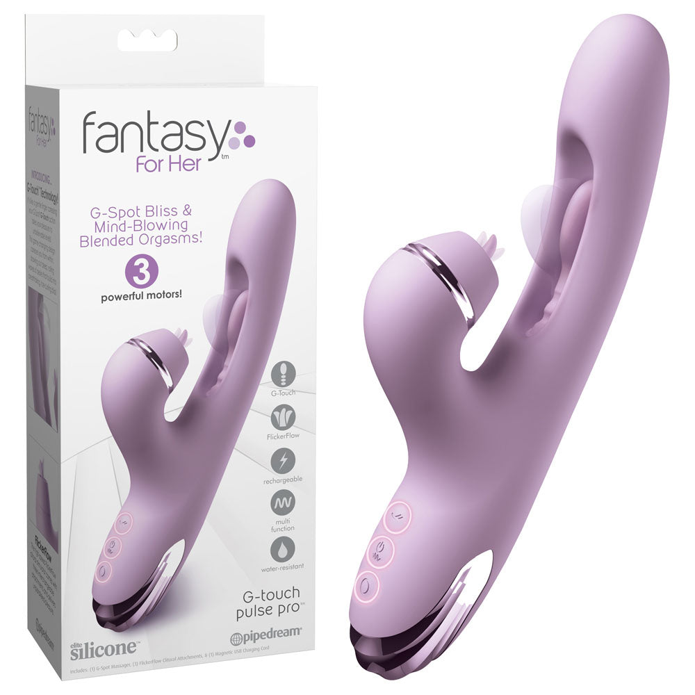Fantasy For Her G Touch Pulse Pro Purple Purple 23.4 Cm Usb Rechargeable Rabbit Vibrator With Flicking Shaft And Tip