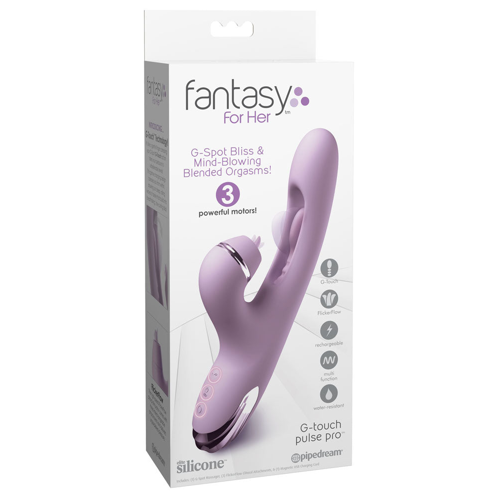 Fantasy For Her G Touch Pulse Pro Purple Purple 23.4 Cm Usb Rechargeable Rabbit Vibrator With Flicking Shaft And Tip