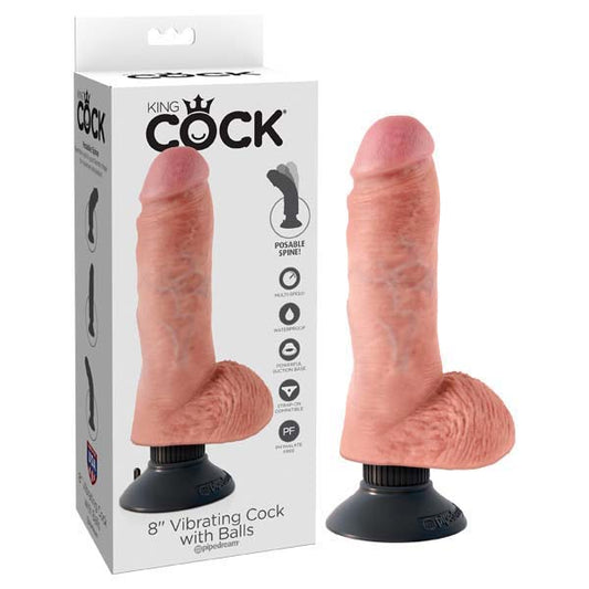 King Cock 8'' Vibrating Cock With Balls Flesh 20.3 Cm Vibrating Dong