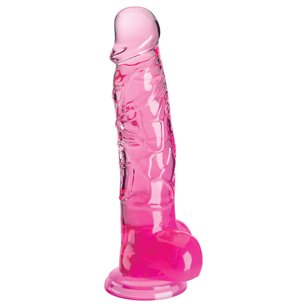 King Cock Clear 8'' Cock With Balls Pink Pink 20.3 Cm Dong