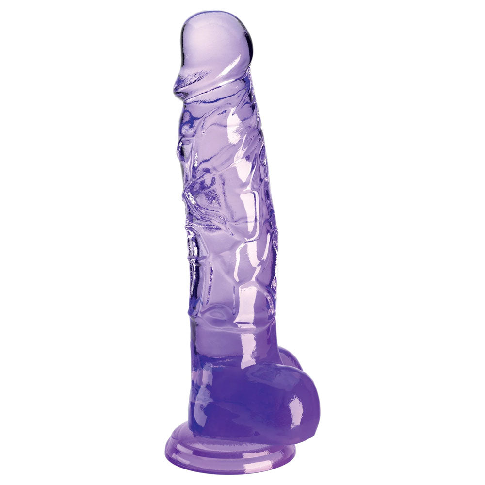 King Cock Clear 8'' Cock With Balls Purple Purple 20.3 Cm Dong