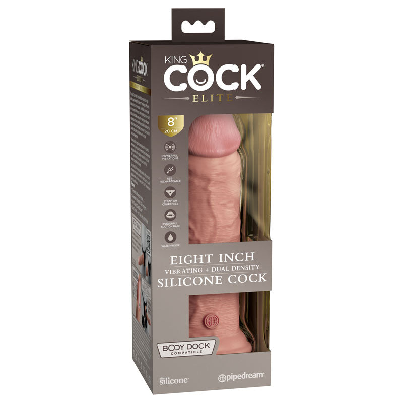 King Cock Elite 8'' Vibrating Dual Density Cock Flesh Flesh 20.3 Cm Usb Rechargeable Vibrating Dong