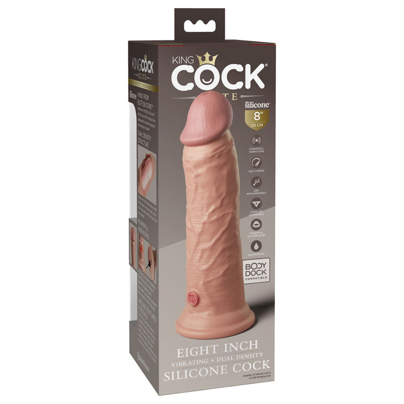 King Cock Elite 8'' Vibrating Dual Density Cock Flesh Flesh 20.3 Cm Usb Rechargeable Vibrating Dong