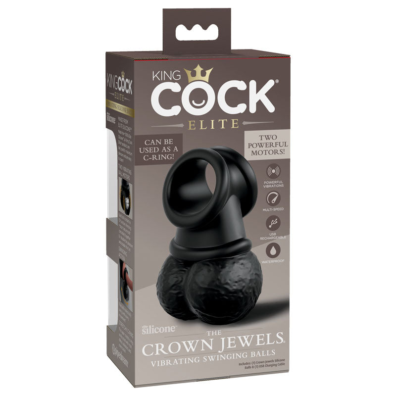 King Cock Elite The Crown Jewels Vibrating Silicone Balls Black Usb Rechargeable Vibrating Cock Ring