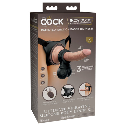 King Cock Elite Ultimate Vibrating Silicone Body Dock Kit Body Dock Strap On Harness With 17.8 Cm Vibrating Dong & Vibrating Balls