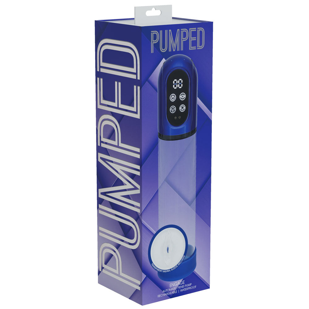 Pumped Engage Automatic Penis Pump Blue Metallic Blue Usb Rechargeable Auto Penis Pump