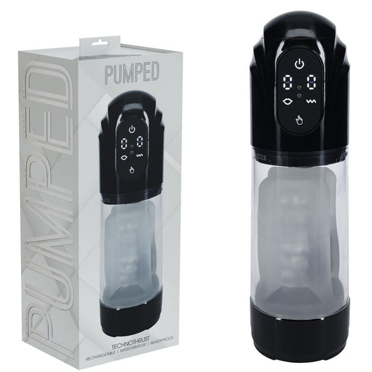Pumped Techno Thrust Auto Masturbator Black/Clear Usb Rechargeable Auto Maturbator