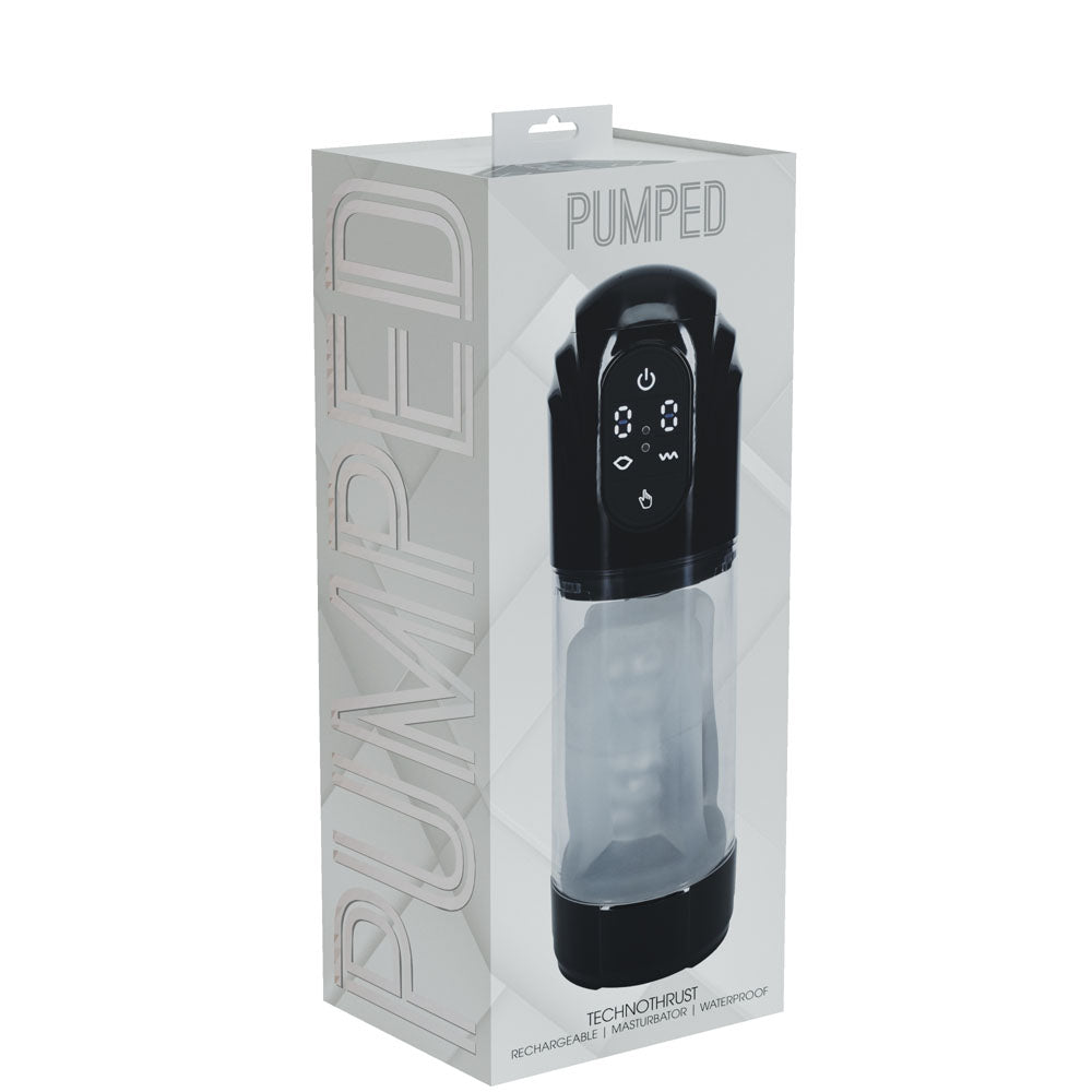 Pumped Techno Thrust Auto Masturbator Black/Clear Usb Rechargeable Auto Maturbator