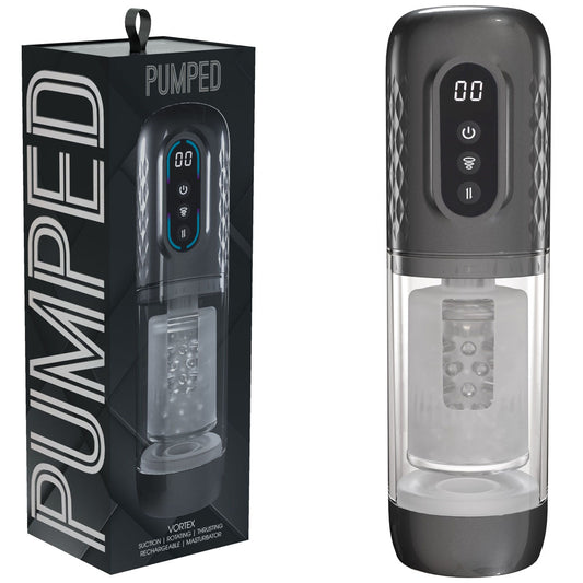 Pumped Vortex Gunmetal Gunmetal Grey/Clear Usb Rechargeable Sucking Rotating And Thrusting Auto Masturbator
