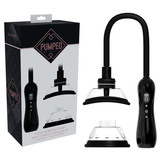 Pumped Vulva & Breast Pump With Tongue Stimulator Black Black Usb Rechargeable Ladies Pump Set
