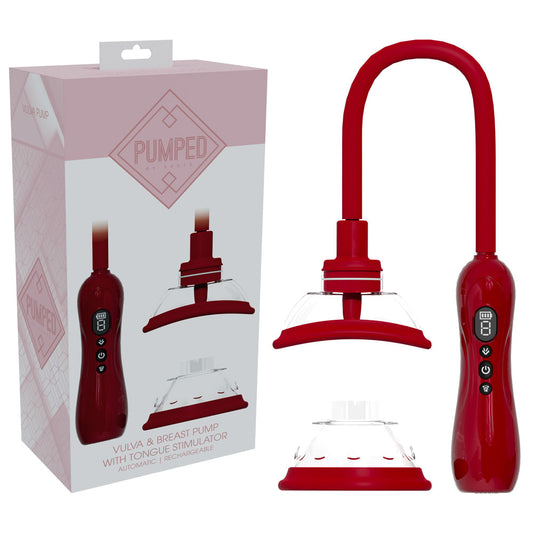 Pumped Vulva & Breast Pump With Tongue Stimulator Red Red Usb Rechargeable Ladies Pump Set
