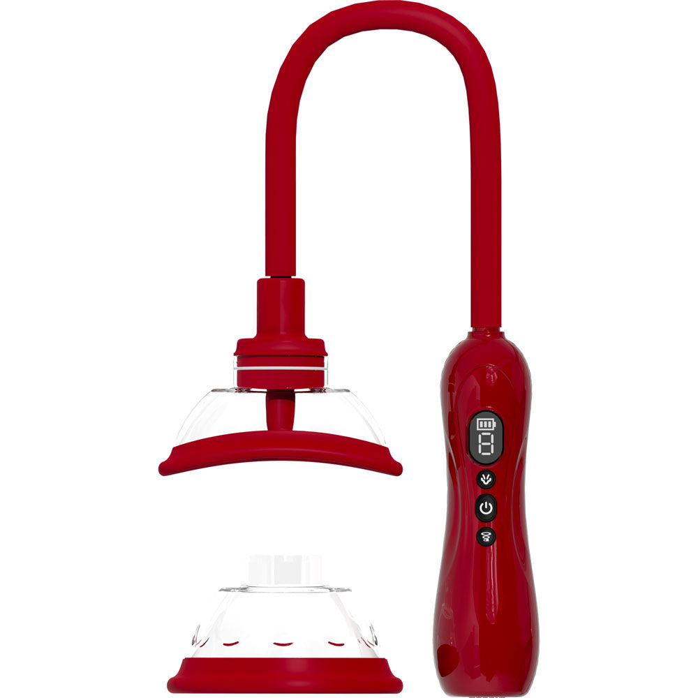 Pumped Vulva & Breast Pump With Tongue Stimulator Red Red Usb Rechargeable Ladies Pump Set