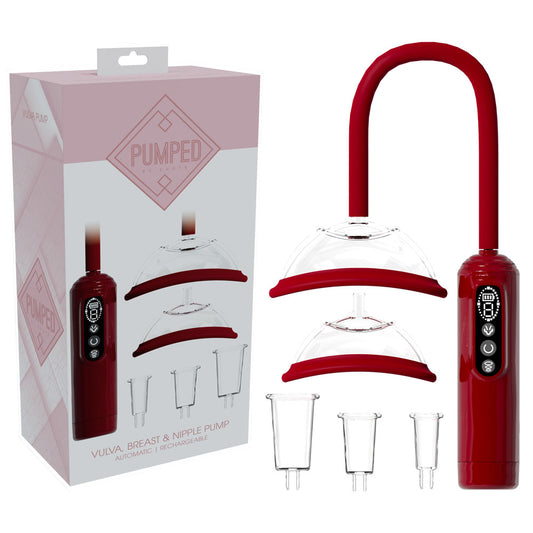 Pumped Vulva, Breast & Nipple Pump Red Red Usb Rechargeable Ladies Pump Set