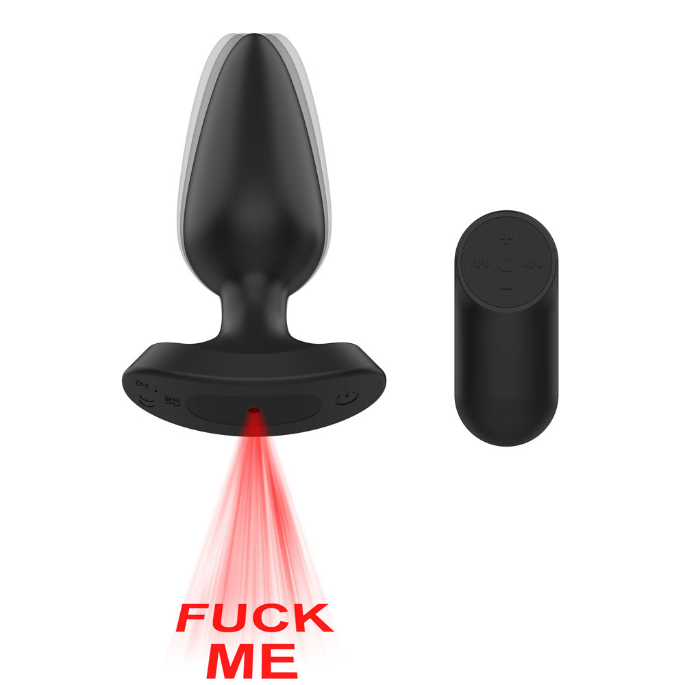 Passion Play Fuck Me Vibrating Anal Plug Black 13.5 Cm Usb Rechargeable Vibrating Anal Plug With Laser Fuck Me Light