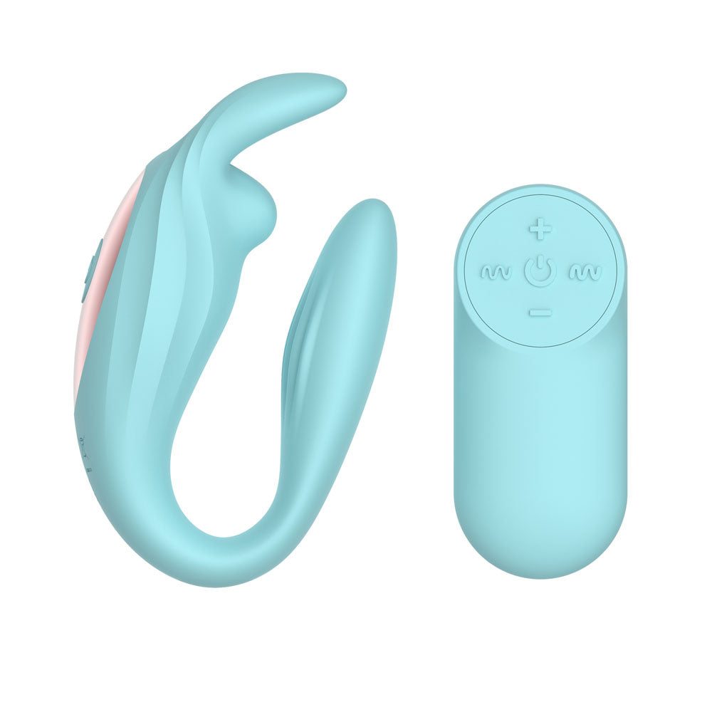 Passion Play Rabbit Couple Vibe With Remote Controller Blue Usb Rechargeable Couples Vibrator With Wireless Remote