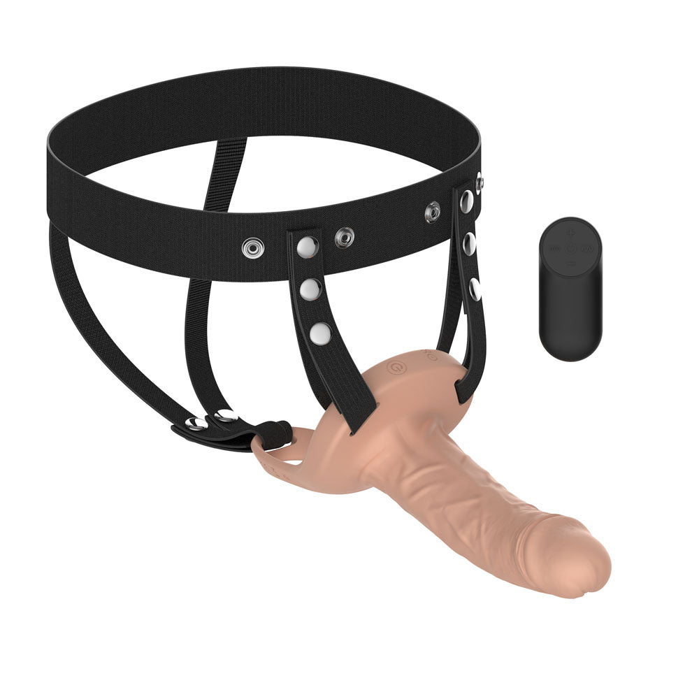 Passion Play Vibrating Realistic Hollow Strap On Flesh Flesh 15.5 Cm Usb Rechargeable Vibrating Hollow Strap On With Wireless Remote