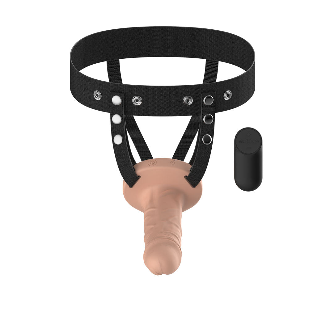 Passion Play Vibrating Realistic Hollow Strap On Flesh Flesh 15.5 Cm Usb Rechargeable Vibrating Hollow Strap On With Wireless Remote