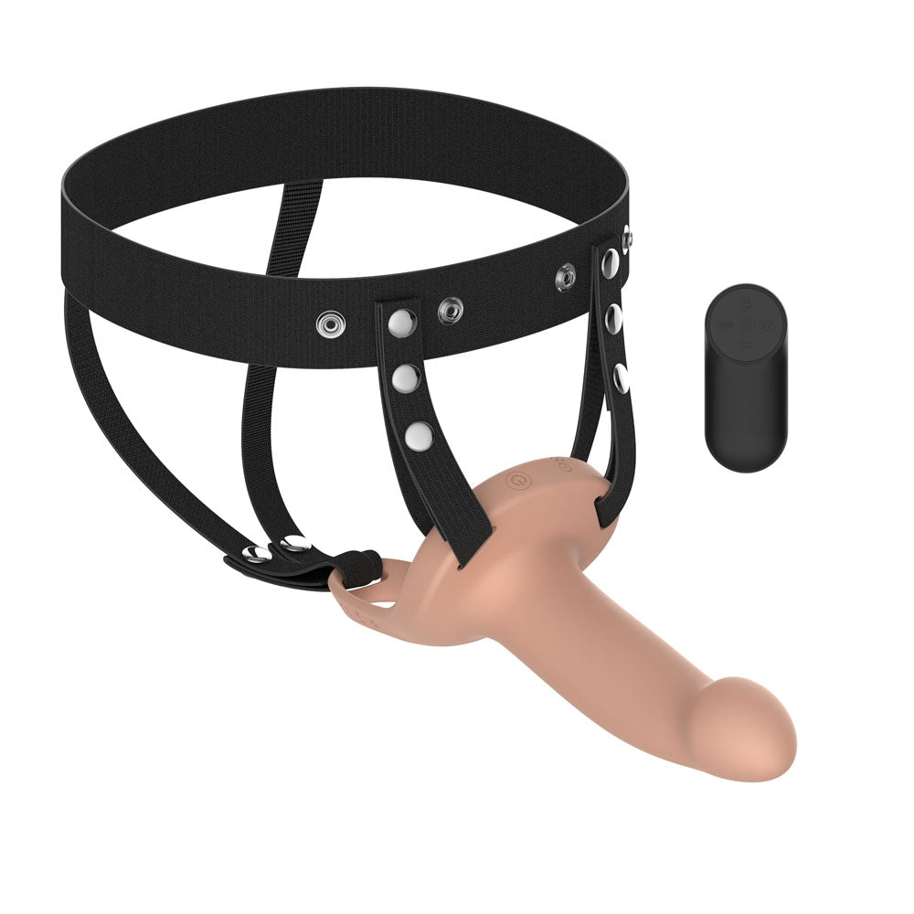 Passion Play Vibrating Smooth Hollow Strap On Flesh Flesh 15.5 Cm Usb Rechargeable Vibrating Hollow Strap On With Wireless Remote
