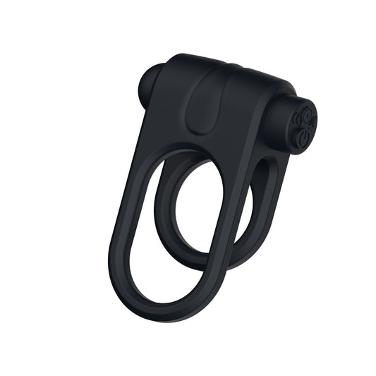Passion Play Silicone Vibrating Dual Cockring Black Usb Rechargeable Cock & Balls Ring