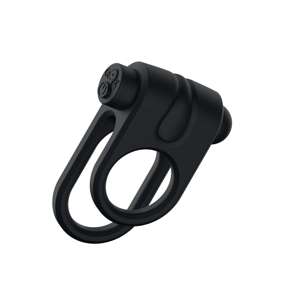 Passion Play Silicone Vibrating Dual Cockring Black Usb Rechargeable Cock & Balls Ring