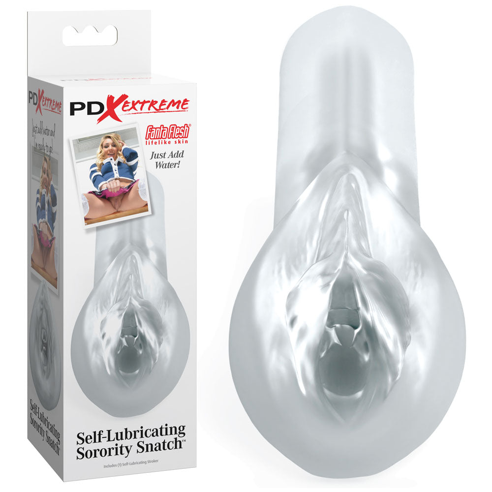 Pipedream Extreme Toyz Self Lubricating Sorority Snatch Clear Clear Vagina Stroker