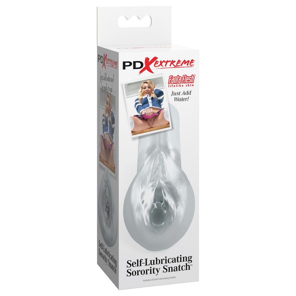 Pipedream Extreme Toyz Self Lubricating Sorority Snatch Clear Clear Vagina Stroker