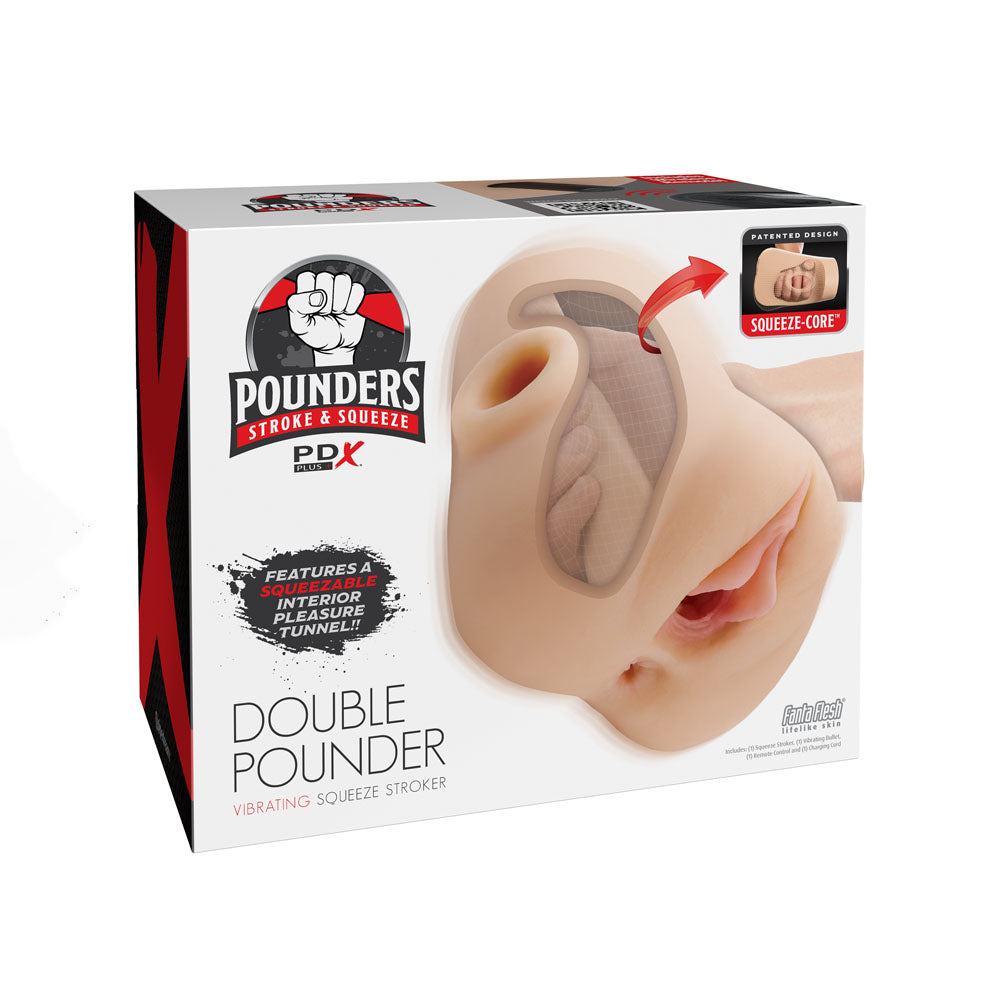 Pdx Plus Double Pounder Vibrating Squeeze Stroker Flesh Flesh Usb Rechargeable Vibrating Vagina Stroker