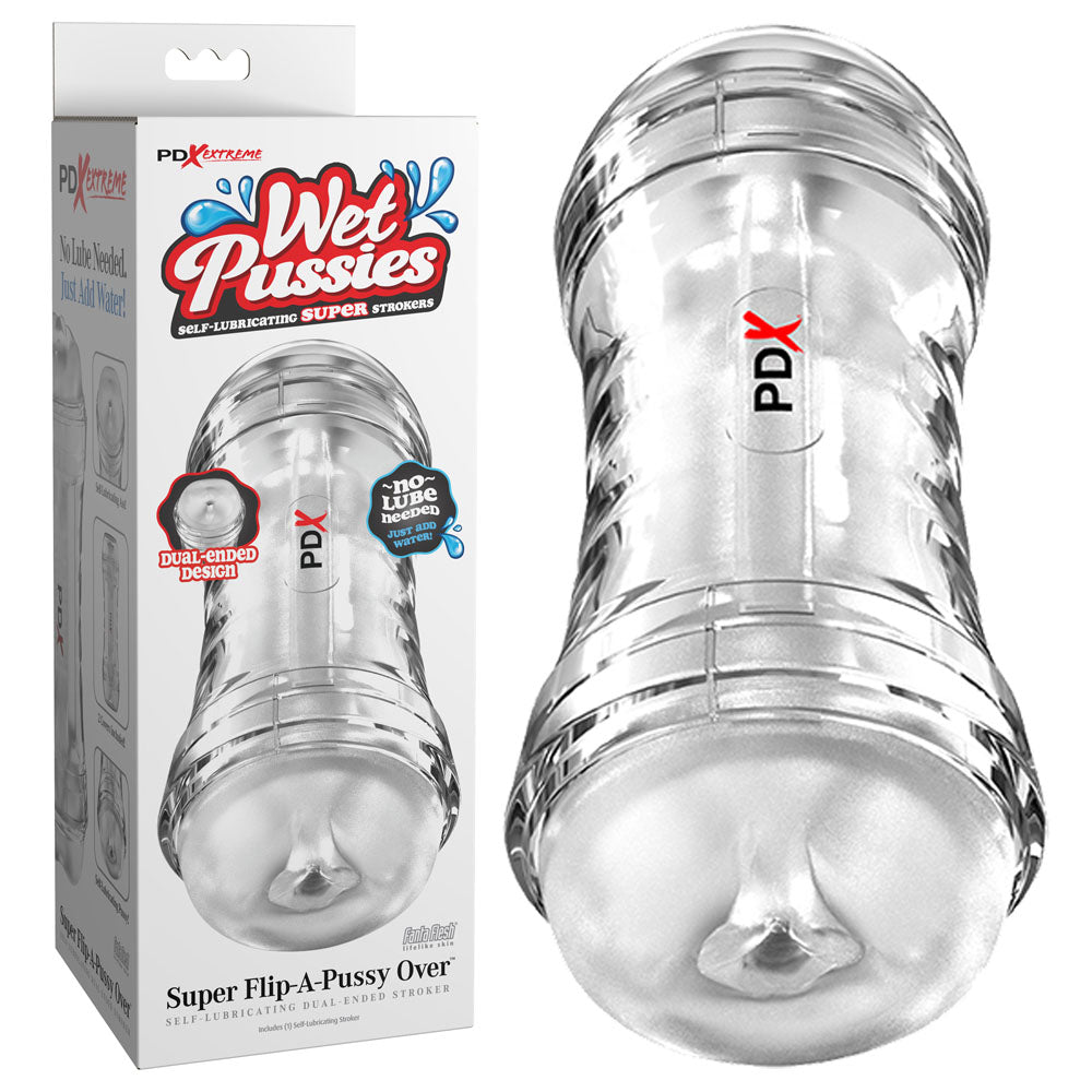 Pdx Wet Pussies Super Flip A Pussy Over Clear Clear Dual Ended Self Lubricating Stroker (Vagina & Ass)