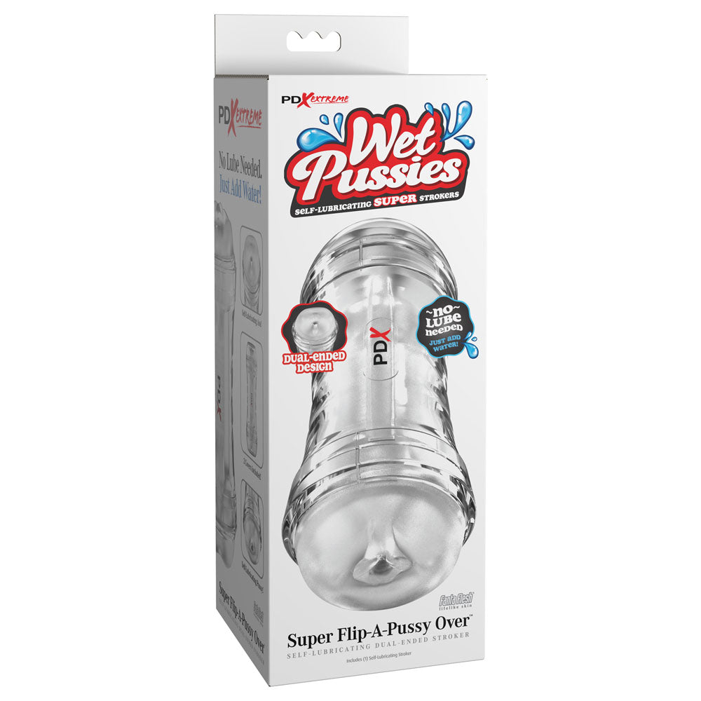 Pdx Wet Pussies Super Flip A Pussy Over Clear Clear Dual Ended Self Lubricating Stroker (Vagina & Ass)