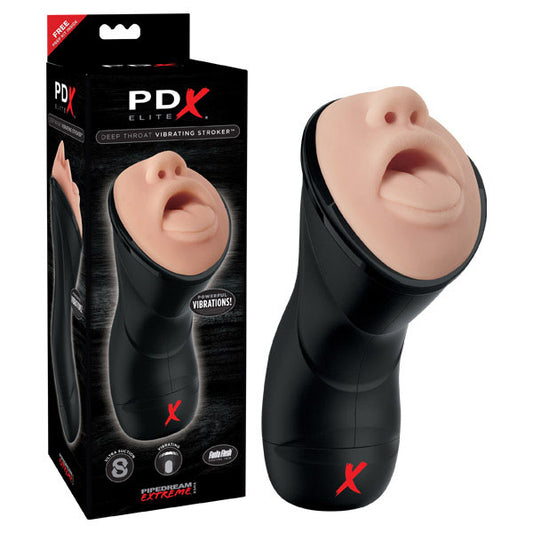 Pdx Elite Deep Throat Vibrating Stroker Flesh Vibrating Mouth Stroker