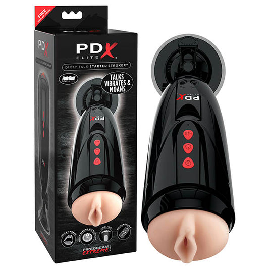 Pipedream Extreme Toyz Elite Dirty Talk Starter Stroker Flesh Vibrating Vagina Masturbator With Suction Cup & Sound Effects