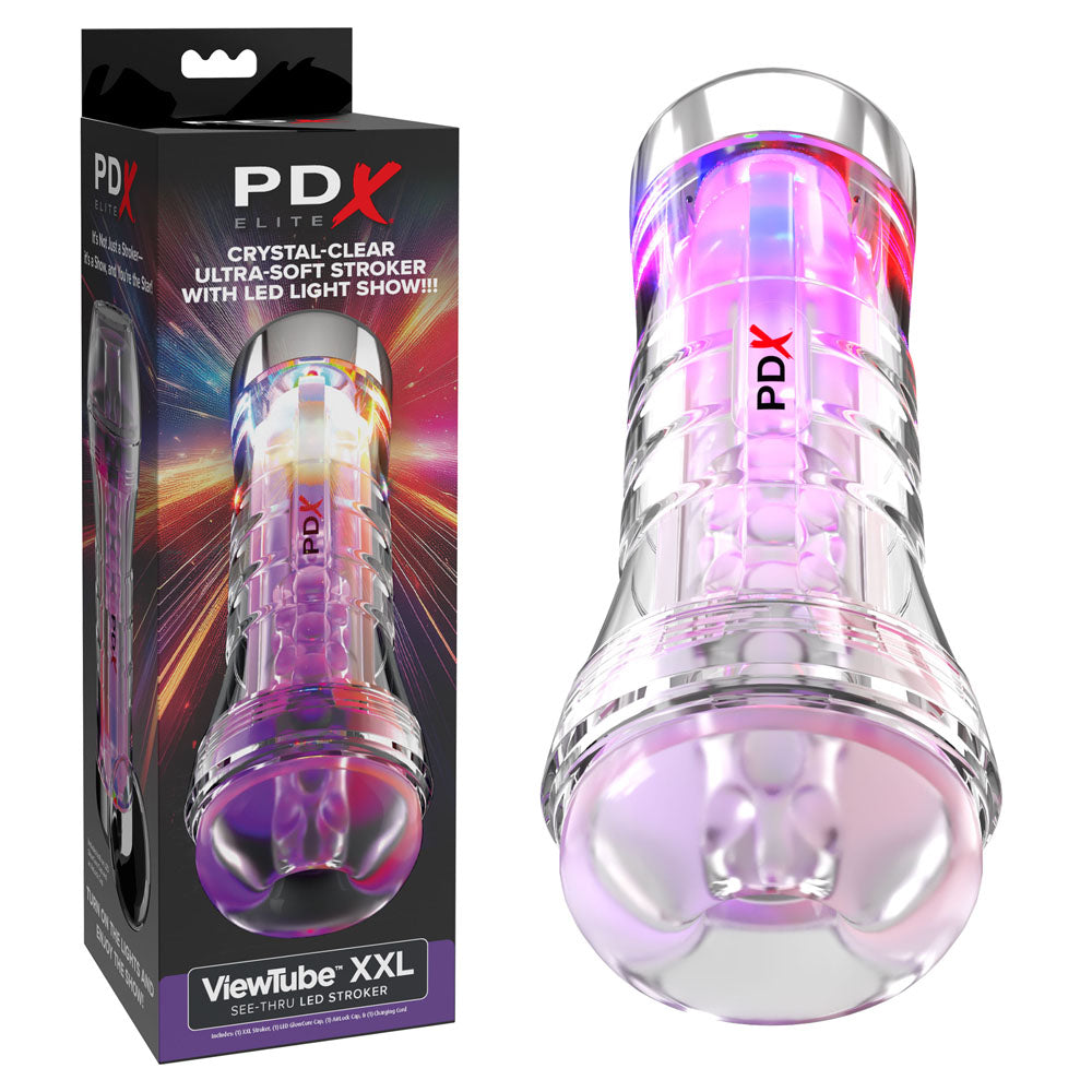 Pdx Elite View Tube Xxl Led Stroker Clear Stroker With Led Lights
