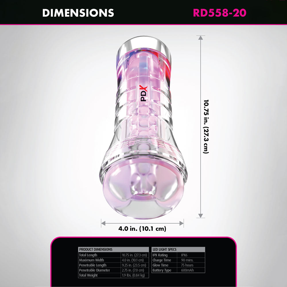 Pdx Elite View Tube Xxl Led Stroker Clear Stroker With Led Lights
