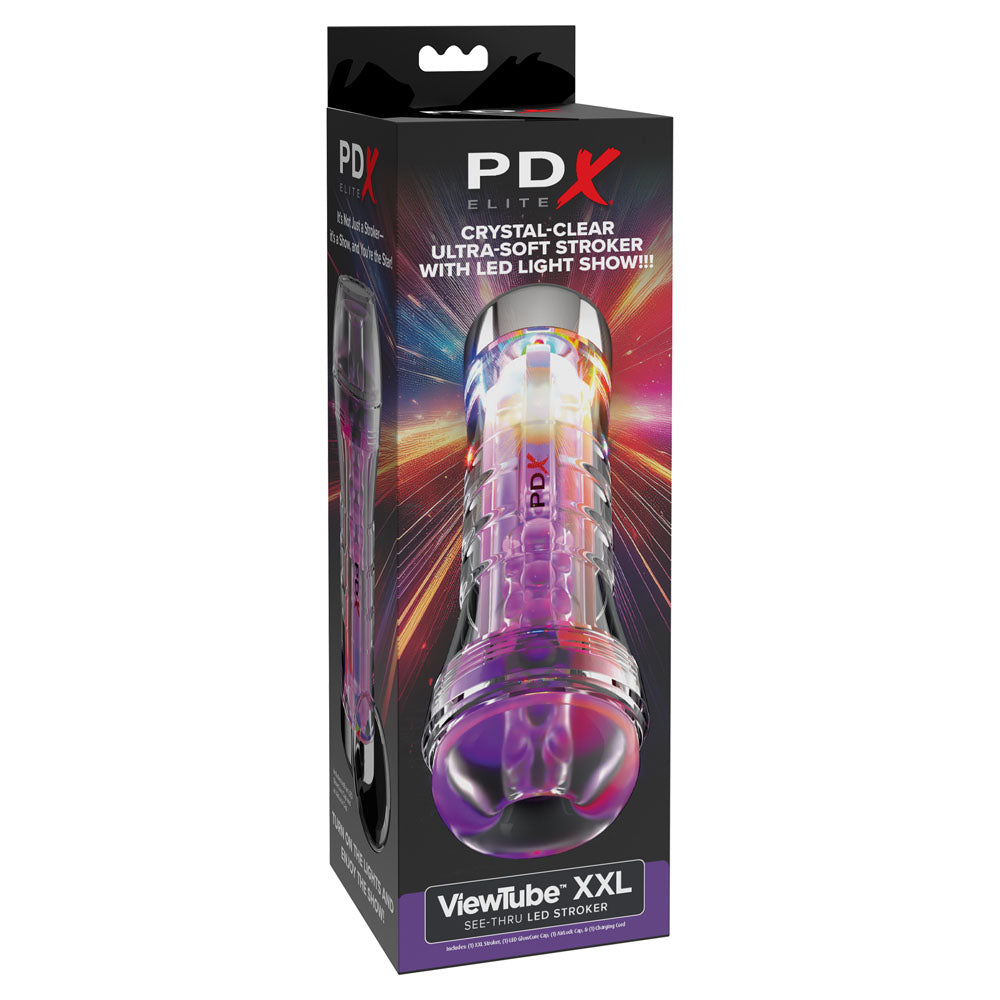 Pdx Elite View Tube Xxl Led Stroker Clear Stroker With Led Lights