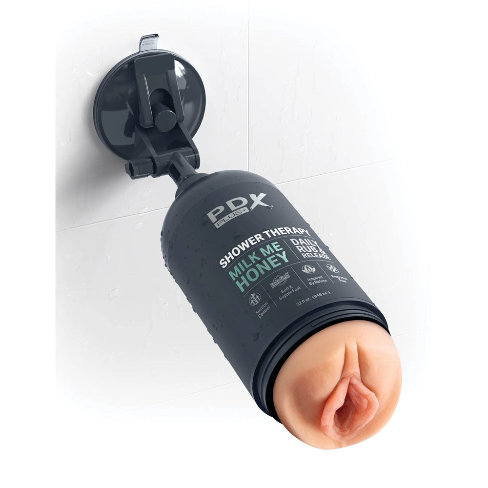 Pdx Plus Shower Therapy Milk Me Honey Flesh Flesh Discreet Vagina Stroker With Suction Base