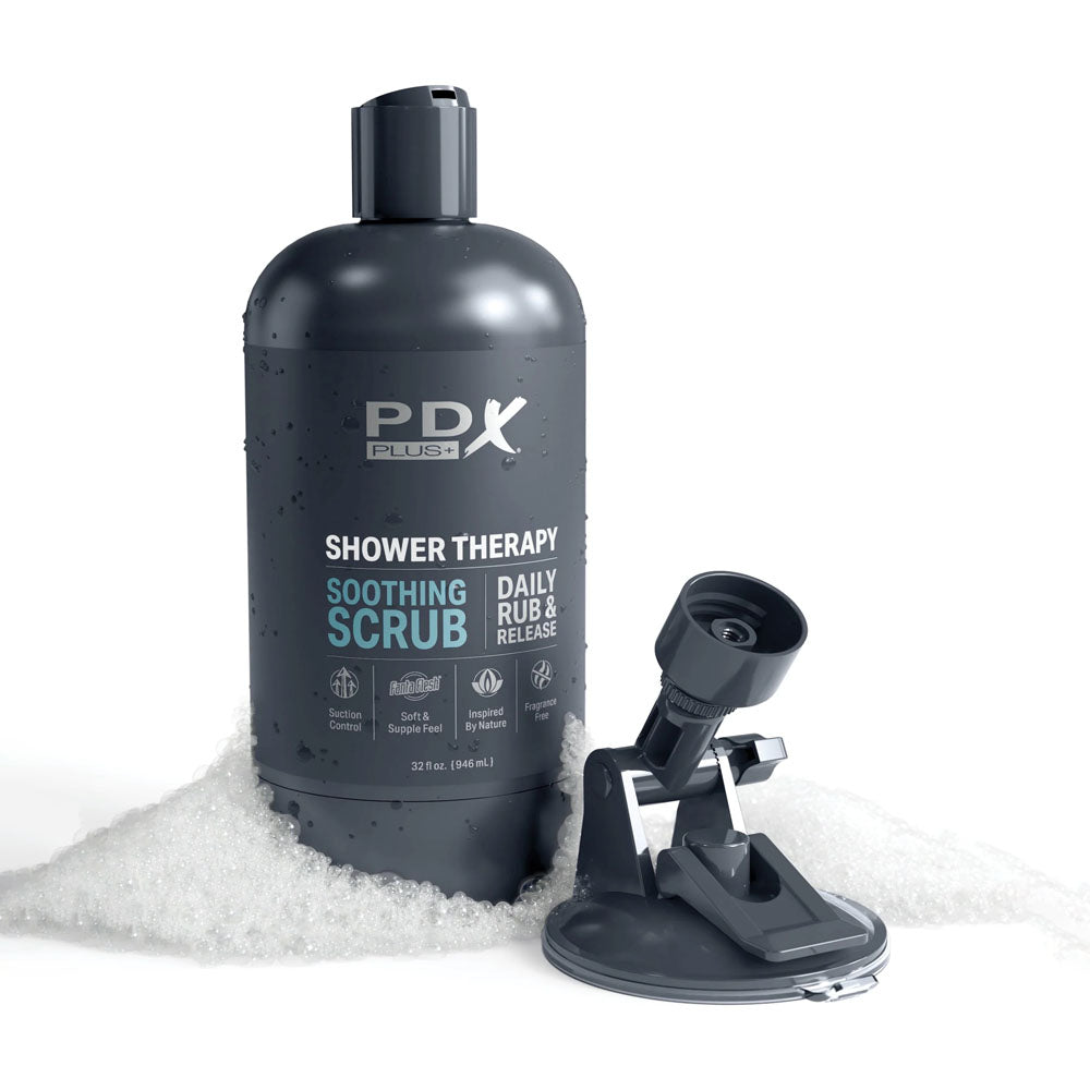 Pdx Plus Shower Therapy Soothing Scrub Flesh Flesh Discreet Vagina Stroker With Suction Base