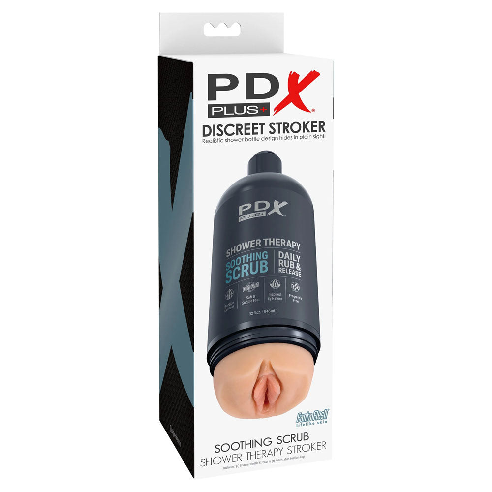 Pdx Plus Shower Therapy Soothing Scrub Flesh Flesh Discreet Vagina Stroker With Suction Base