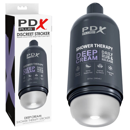 Pdx Plus Shower Therapy Deep Cream Frosted Clear Discreet Stroker With Suction Base