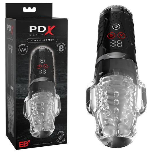 Pdx Elite Ultra Milker Pro Clear Usb Rechargeable Vibrating & Sucking Auto Stroker