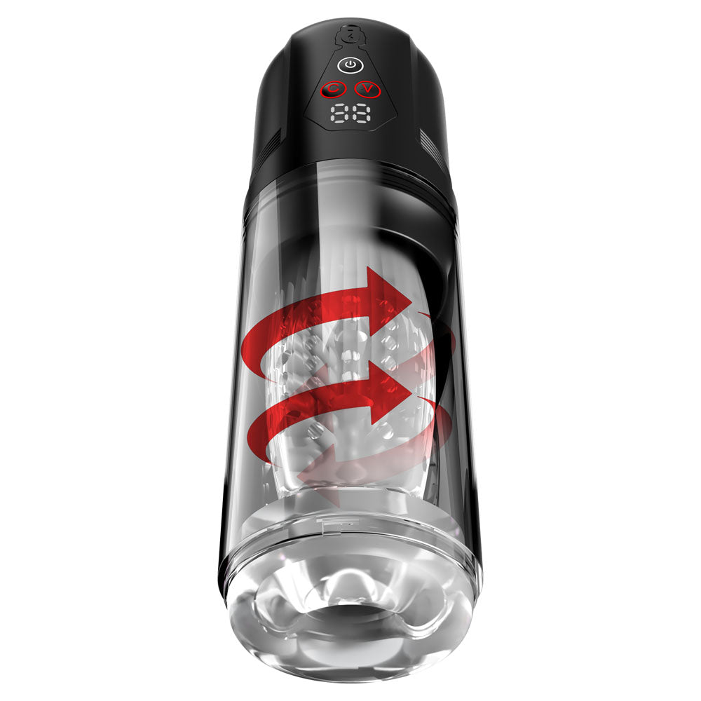 Pdx Elite Mega Bator Pro Clear Usb Rechargeable Vibrating & Spinning Auto Stroker