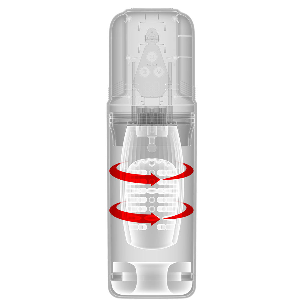 Pdx Elite Mega Bator Pro Clear Usb Rechargeable Vibrating & Spinning Auto Stroker