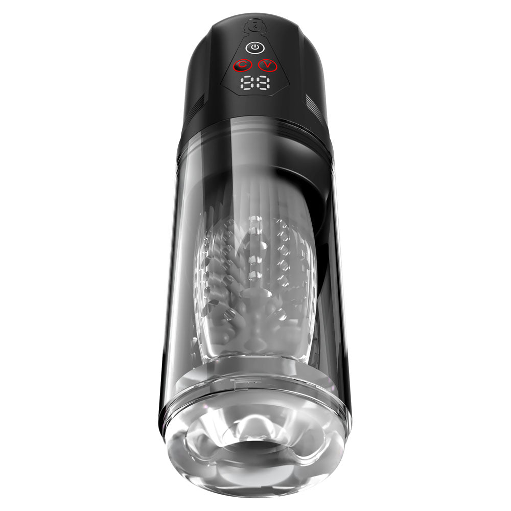 Pdx Elite Mega Bator Pro Clear Usb Rechargeable Vibrating & Spinning Auto Stroker